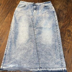 Wash Lab Long Denim Azure Blue Women's Stretch Frayed Edges Maxi Skirt Split